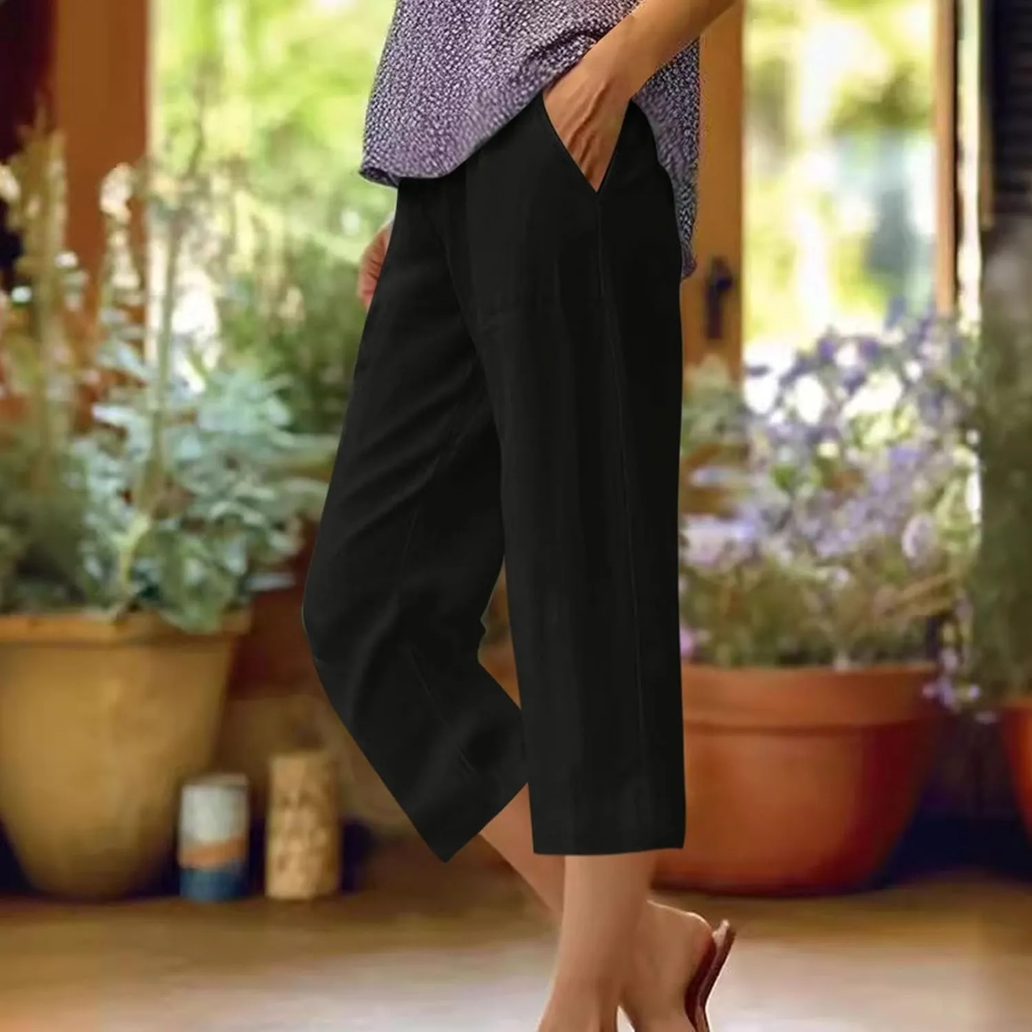 Womens Summer Capris Pants Cotton Linen Length Knee 2025 Straight Leg Loose Beach Shorts Trouser with Pocket