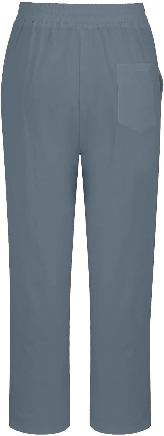 Womens Summer Cotton Linen Pants 2025 Trendy Side Slit Ankle Wide Leg Beach Trousers Elastic Waist Drawstring Slacks