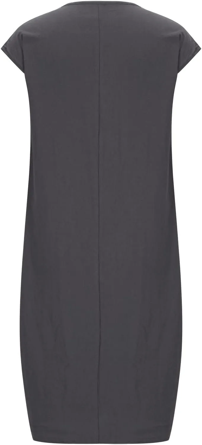 Women's Summer Midi Dress Casual Plain Simple T-Shirt Loose Dress Crewneck Short Sleeve T Shirt Sundress with Pockets
