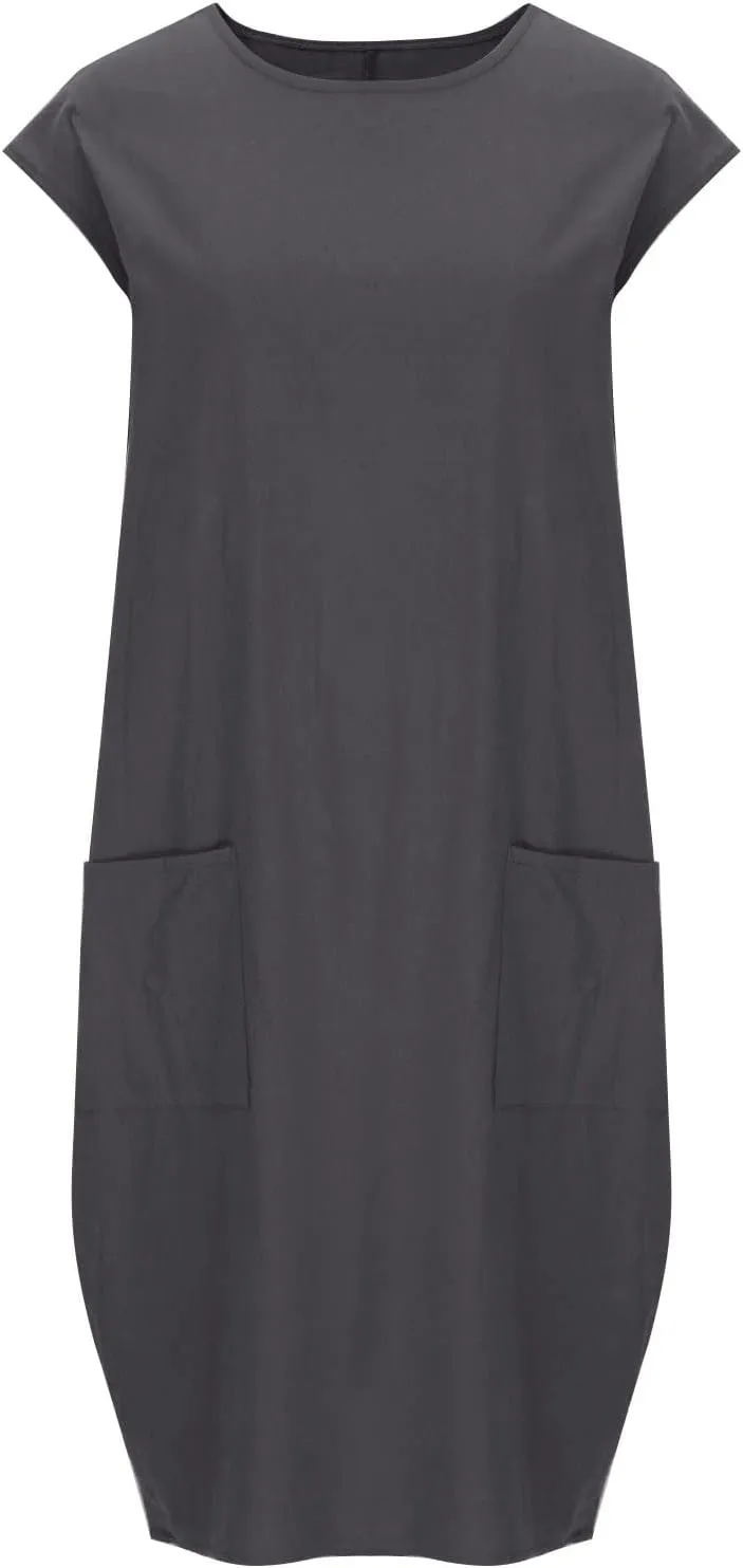 Women's Summer Midi Dress Casual Plain Simple T-Shirt Loose Dress Crewneck Short Sleeve T Shirt Sundress with Pockets