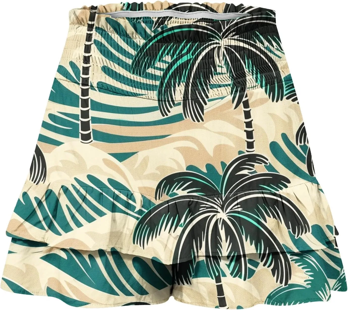 Womens Tie Dye Ruffle Mini Skirt High Waist Elastic Layered Summer Skort Shorts Casual Beach Skirt Inner Liner Shorts