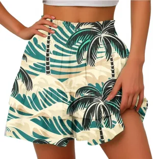 Womens Tie Dye Ruffle Mini Skirt High Waist Elastic Layered Summer Skort Shorts Casual Beach Skirt Inner Liner Shorts