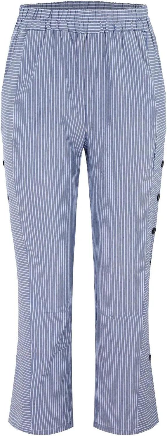 Womens Trendy Striped Linen Pants Casual High Waist Capri 2025 Summer Straight Leg Trousers with Pockets Workwear