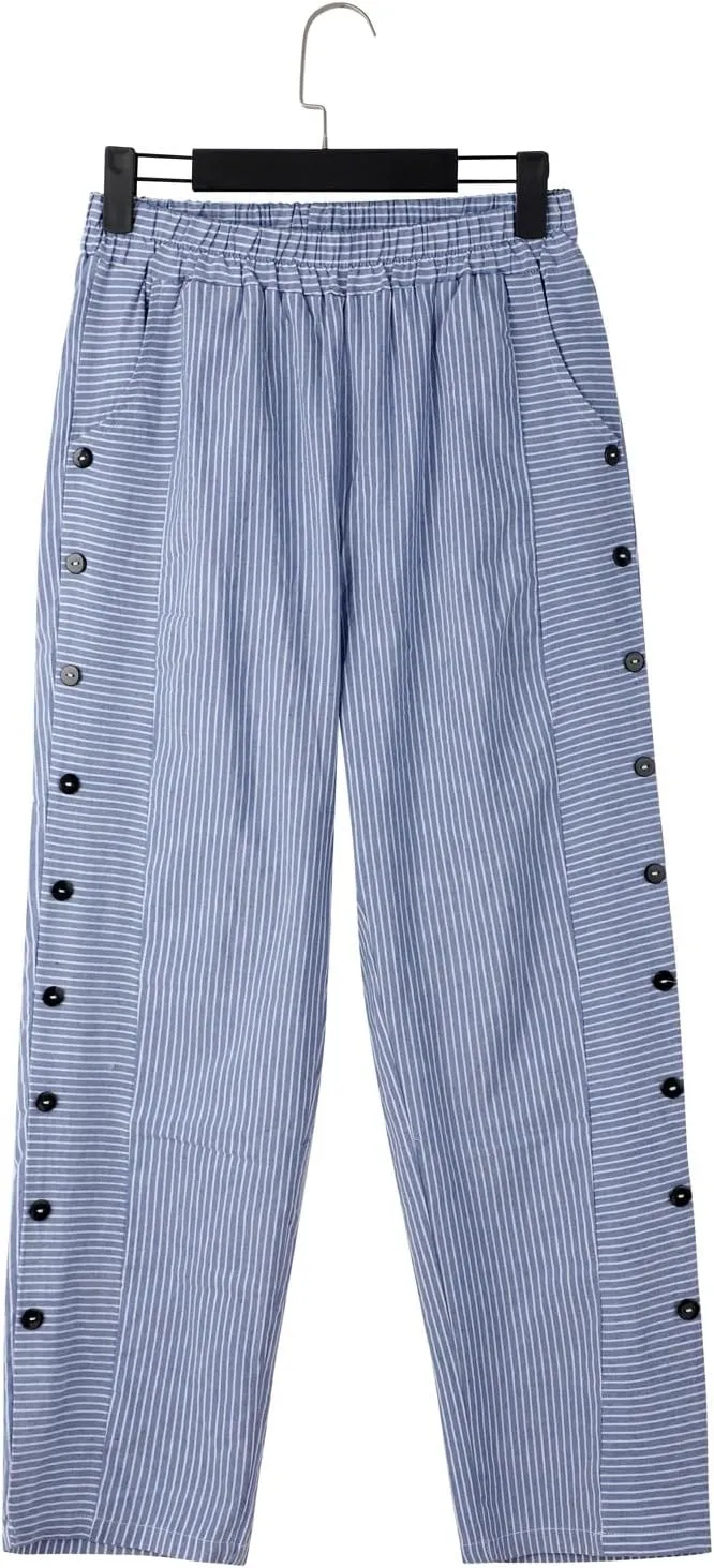 Womens Trendy Striped Linen Pants Casual High Waist Capri 2025 Summer Straight Leg Trousers with Pockets Workwear