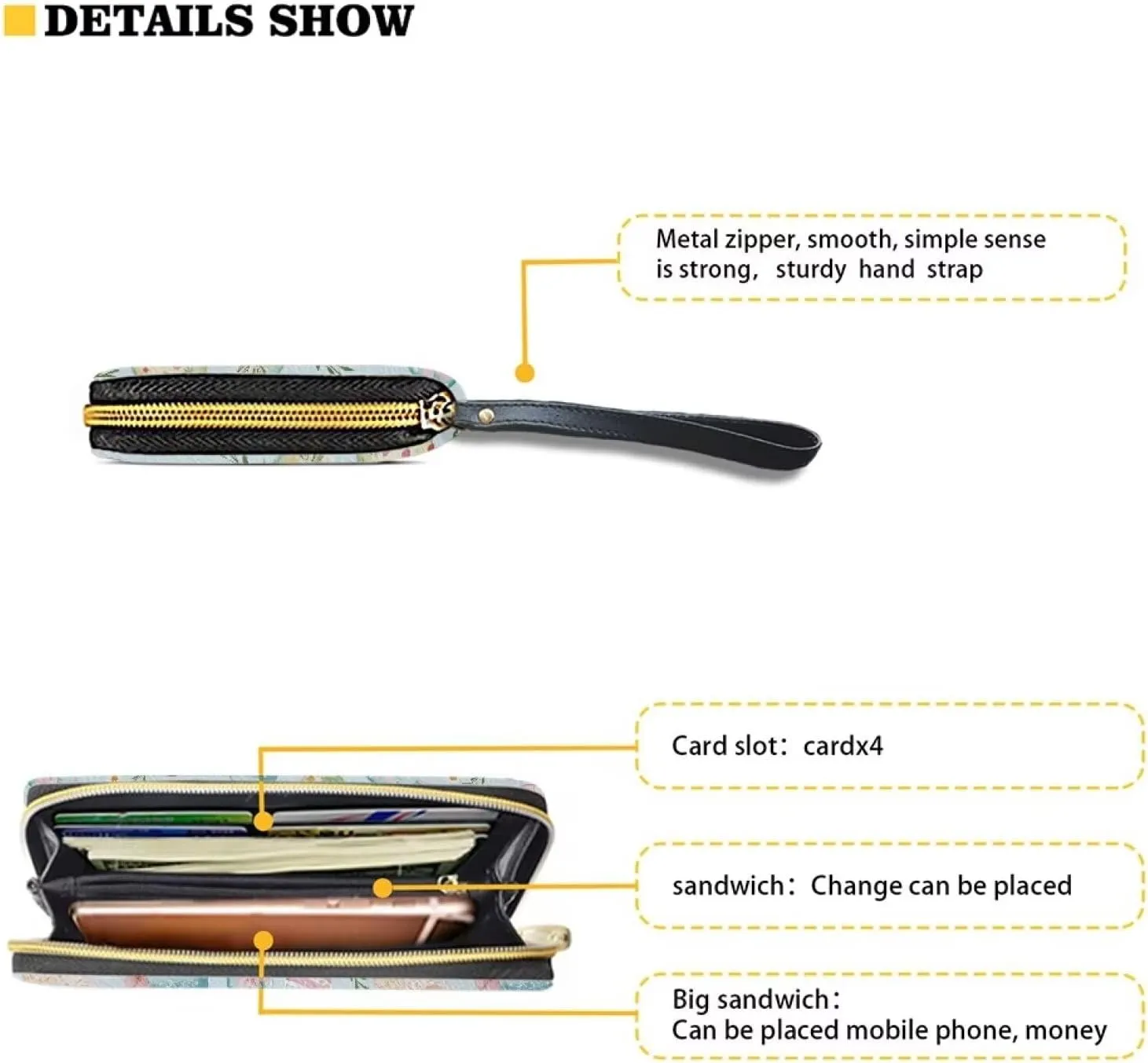 Women's Wallet Large Capacity Zip Around Clutch Purse Metal Zipper Credit Card Holder for Shopping Stylish Blue Cute Flower Easter Eggs Print Wristlet Wallet Phone Holder for Cash,CoinBill