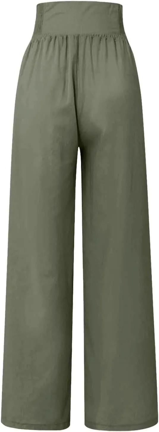 Women's Wide-Leg Cotton and Linen Loose Trousers Summer Boho Palazzo Pants Daily Casual Lounge Beach Travel Pant