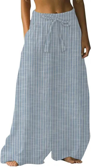 Womens Wide Leg Summer Pants Flowy Side Split Palazzo Beach Pants Boho High Waisted Trousers Vacation Outfits