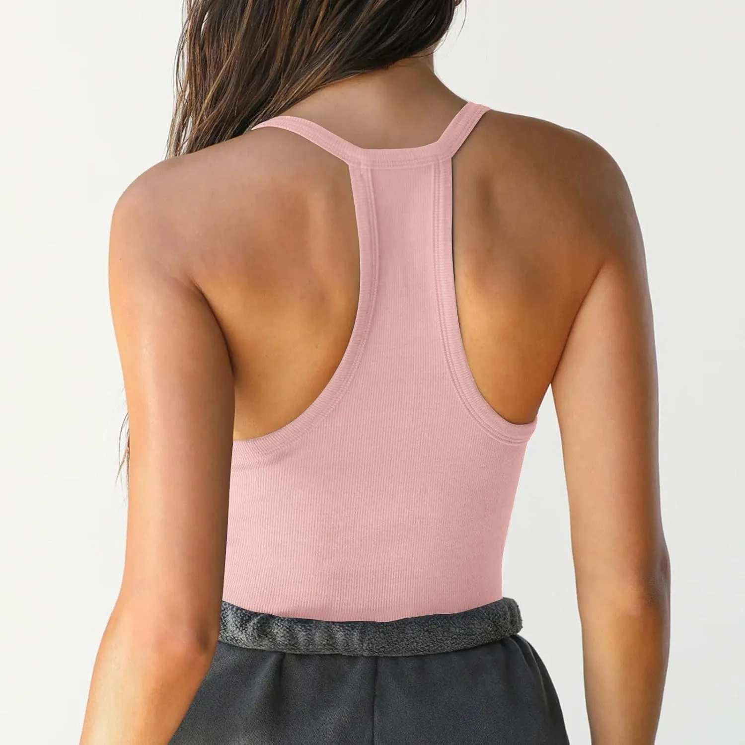 Womens Workout Camisole Tops Sexy Low Cut Tank Top Solid Summer Sleeveless Shirts Slim Fit Camis for Gym Running Yoga