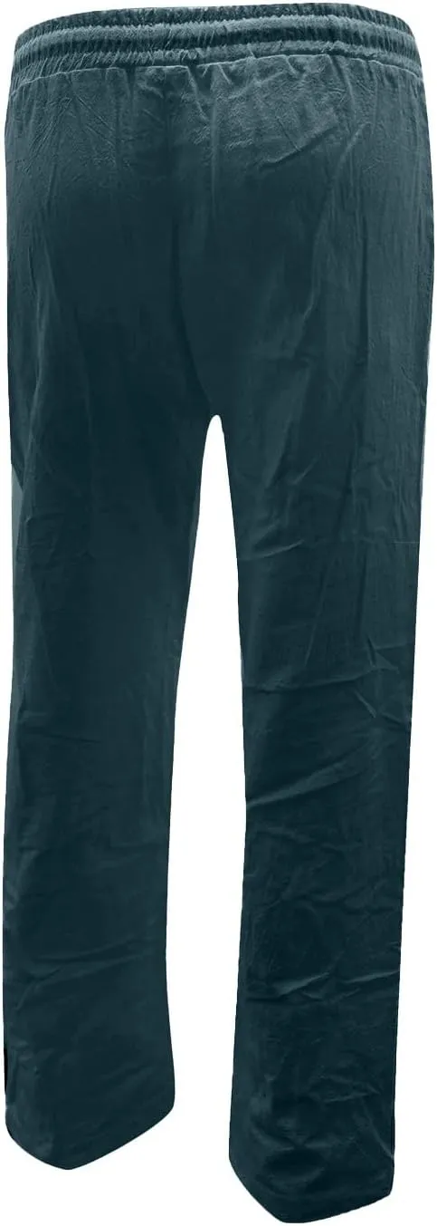 Women'sLinen Palazzo Pants and Straight Solid Elastic Pants Long Drawstring Women Waist Flowy Wide Leg Palazzo