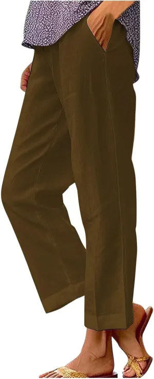 Workout Leggings for Women Elastic Pants Long Drawstring Linen Women Waist Cotton Casual High Waist Casual Lounge Pant