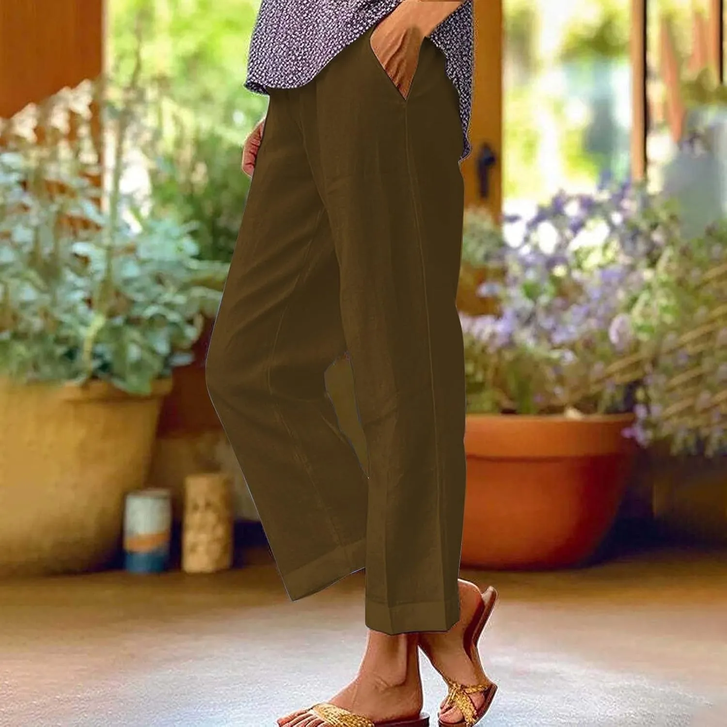 Workout Leggings for Women Elastic Pants Long Drawstring Linen Women Waist Cotton Casual High Waist Casual Lounge Pant