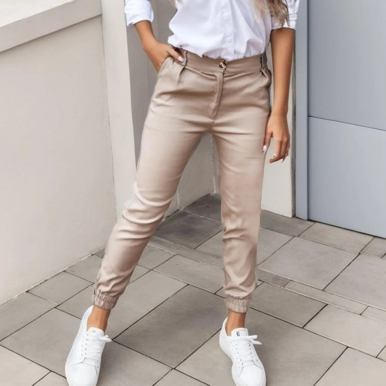 Workout Out Pants Casual Waist Solid Pants Fitness Pocket Leggings High Button Cropped Women Pants Maternity