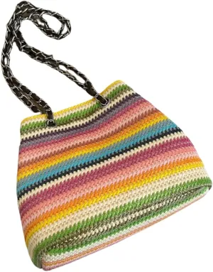Woven Rainbow Color Large Capacity Chain Shoulder Bucket Bag for Women - Stylish & Functional,Travel & Work Bag