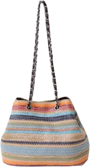 Woven Rainbow Color Large Capacity Chain Shoulder Bucket Bag for Women - Stylish & Functional,Travel & Work Bag