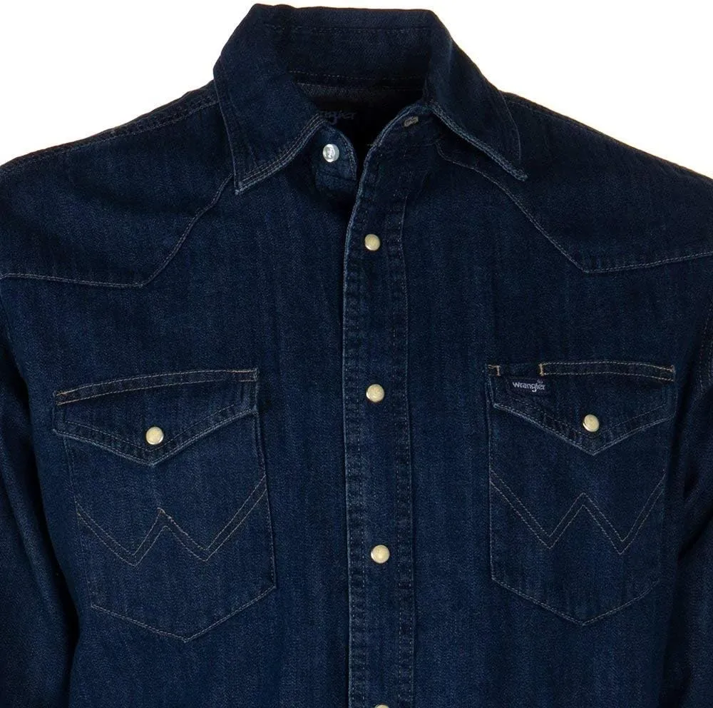 Wrangler Men's Cowboy Cut Western Long Sleeve Snap Work Shirt Washed Finish
