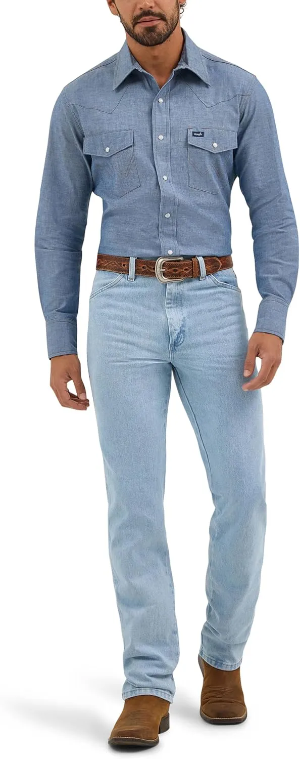 Wrangler Men's Cowboy Cut Work Western Long-Sleeve Snap Work Shirt Firm Finish