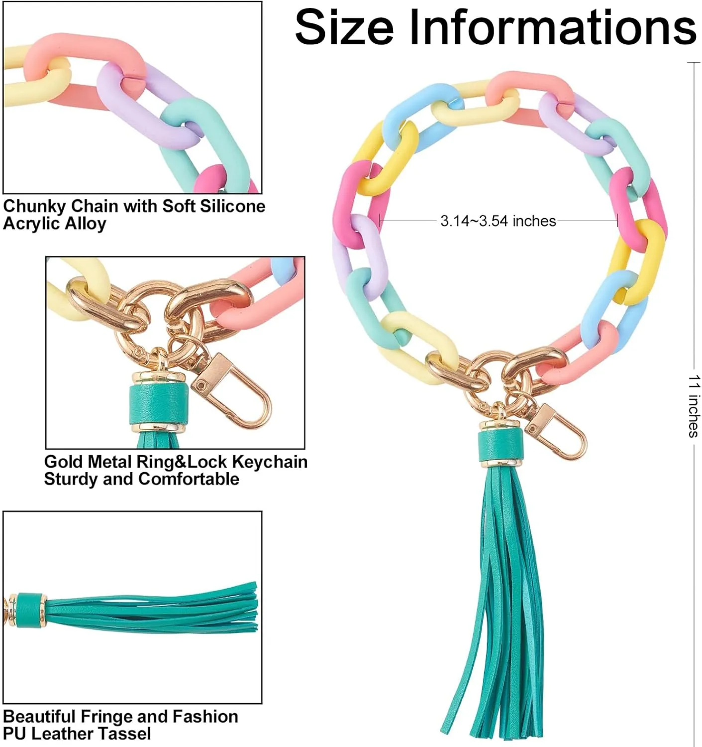 Wristlet Keychain Acrylic Chain Link Key Ring Bracelet for Women Cute Boho Car Keychain Holder with Tassel