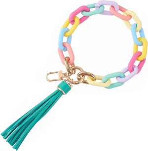 Wristlet Keychain Acrylic Chain Link Key Ring Bracelet for Women Cute Boho Car Keychain Holder with Tassel