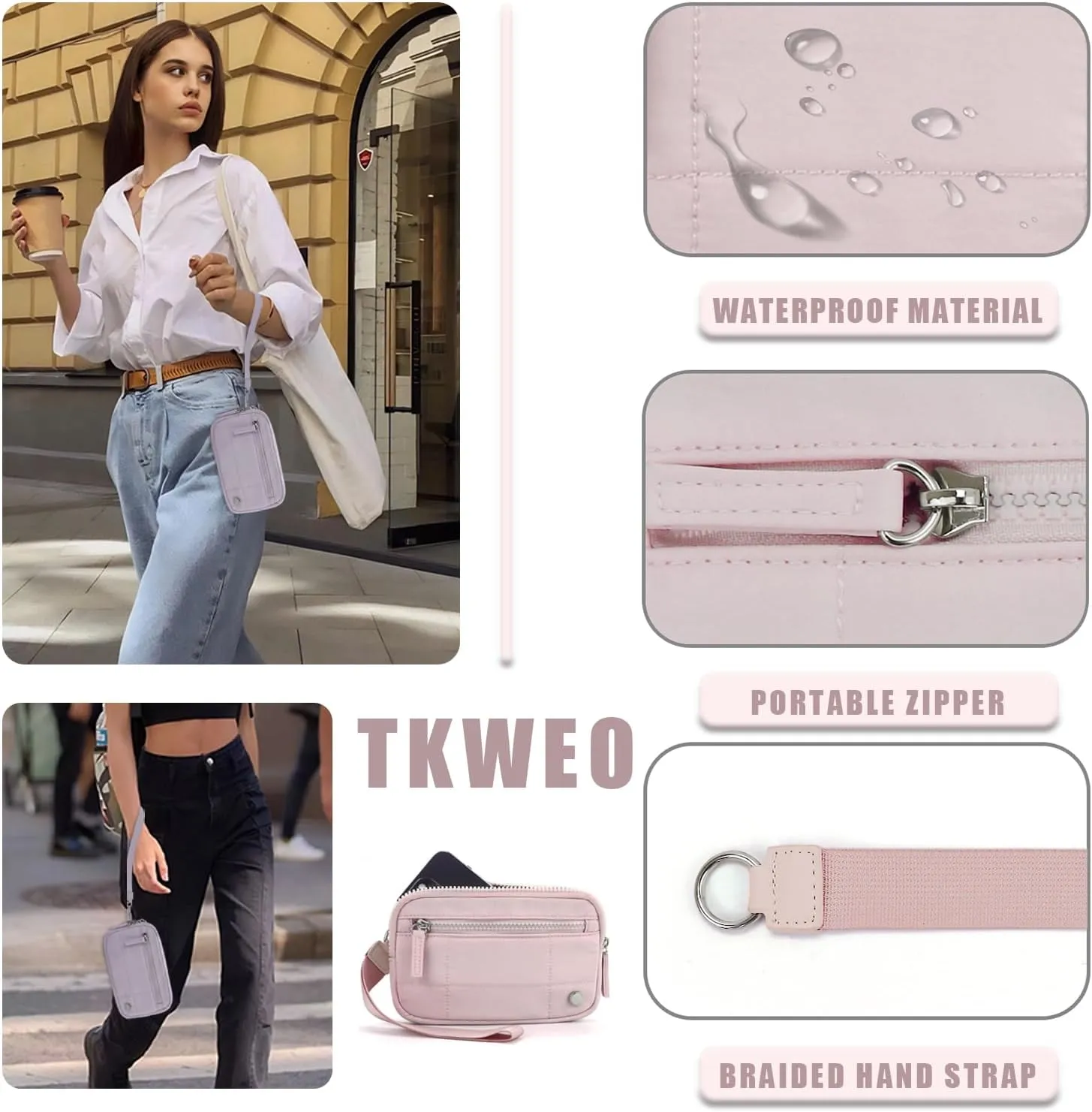 Wristlet Wallets for Women Nylon Quilted 3 Zipper Purse for RFID Credit Card Travel Holder Phone Organizer