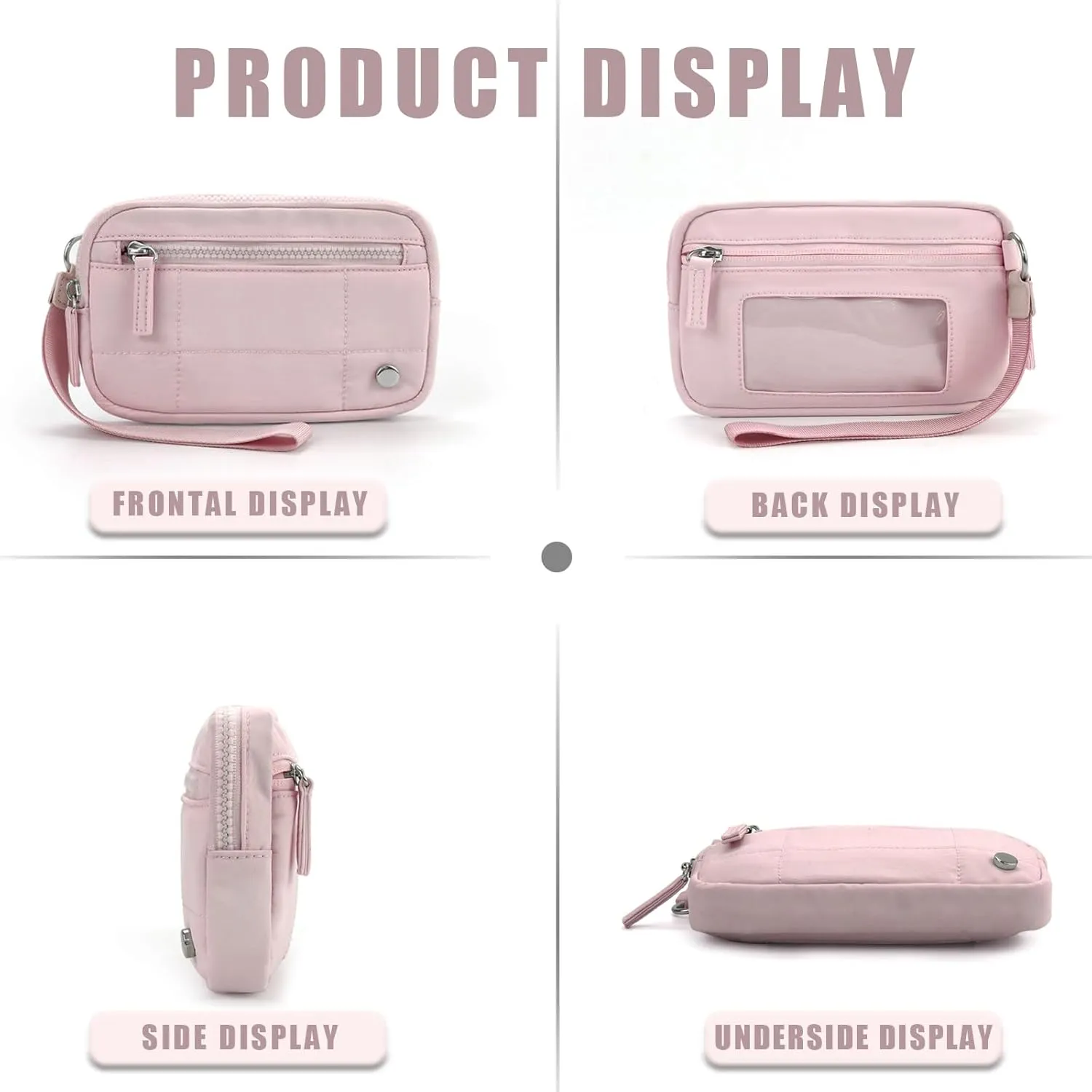 Wristlet Wallets for Women Nylon Quilted 3 Zipper Purse for RFID Credit Card Travel Holder Phone Organizer