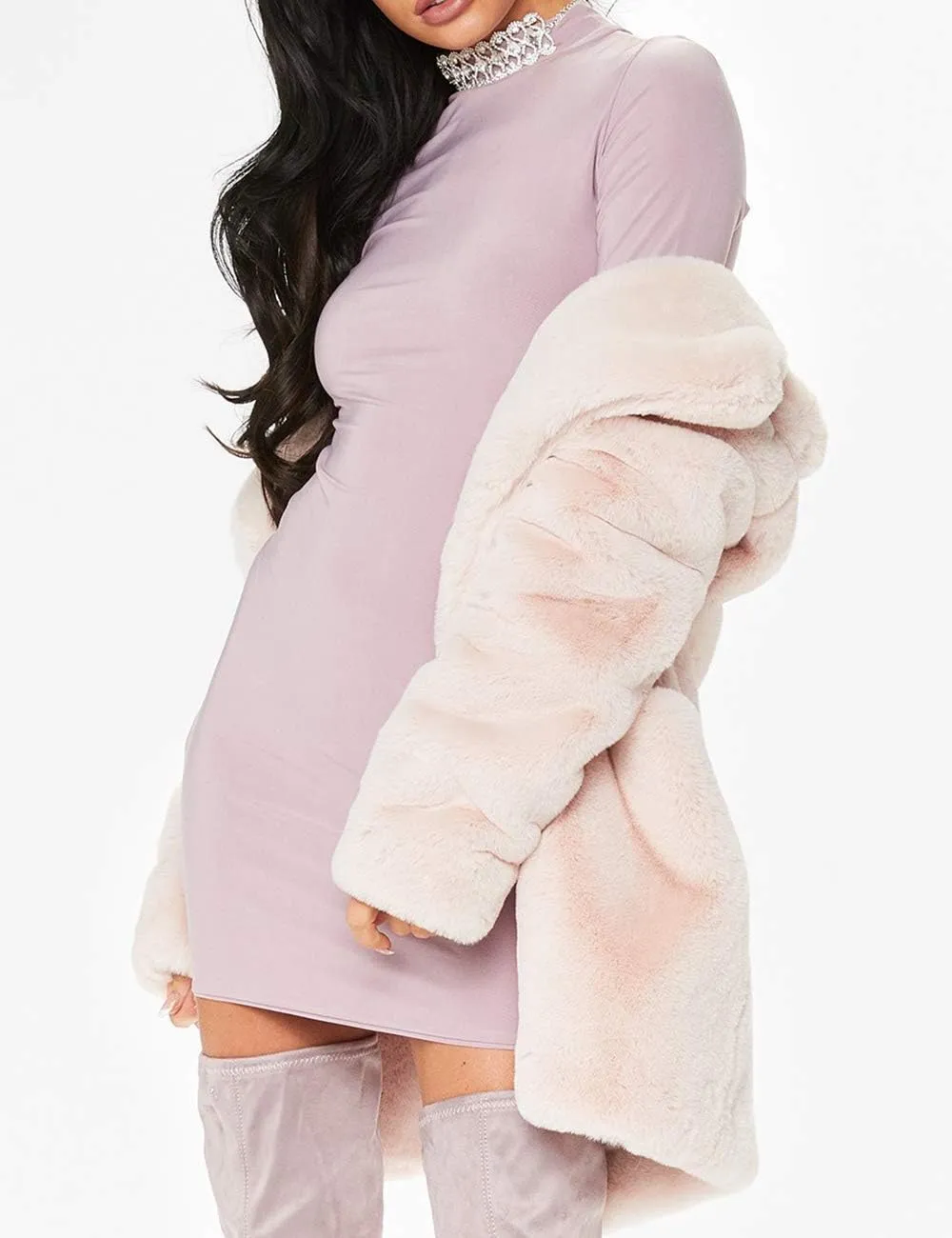 xxxiticat Women's Winter Furry Trench Long Fake Fur Coat Faux Rabbit Fur Jacket Outerwear