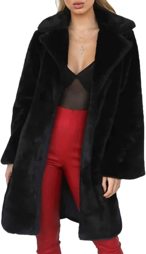 xxxiticat Women's Winter Furry Trench Long Fake Fur Coat Faux Rabbit Fur Jacket Outerwear