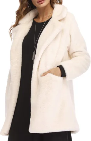 xxxiticat Women's Winter Furry Trench Long Fake Fur Coat Faux Rabbit Fur Jacket Outerwear