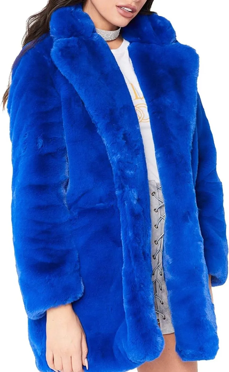 xxxiticat Women's Winter Furry Trench Long Fake Fur Coat Faux Rabbit Fur Jacket Outerwear