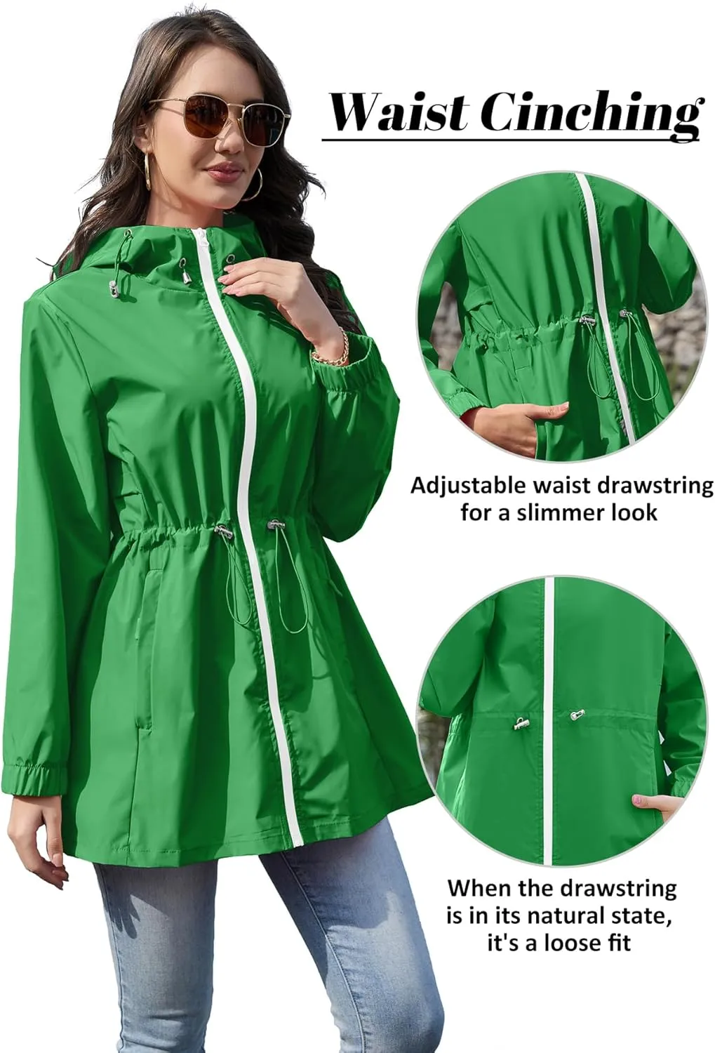 Zando Waterproof Rain Jacket Women Lightweight Raincoat for Women Packable Hooded Windbreaker for Outdoor Travel Hiking