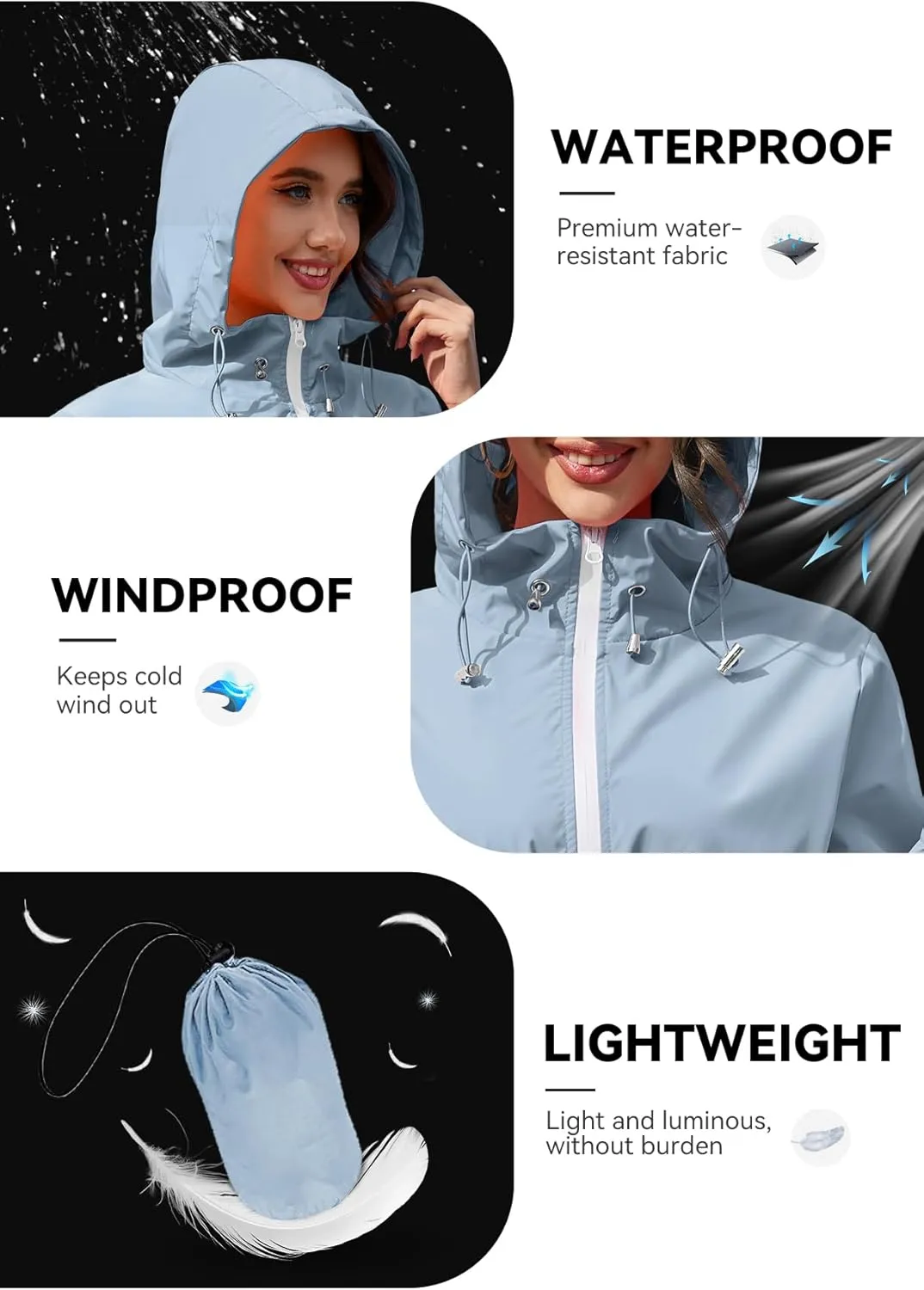 Zando Waterproof Rain Jacket Women Lightweight Raincoat for Women Packable Hooded Windbreaker for Outdoor Travel Hiking