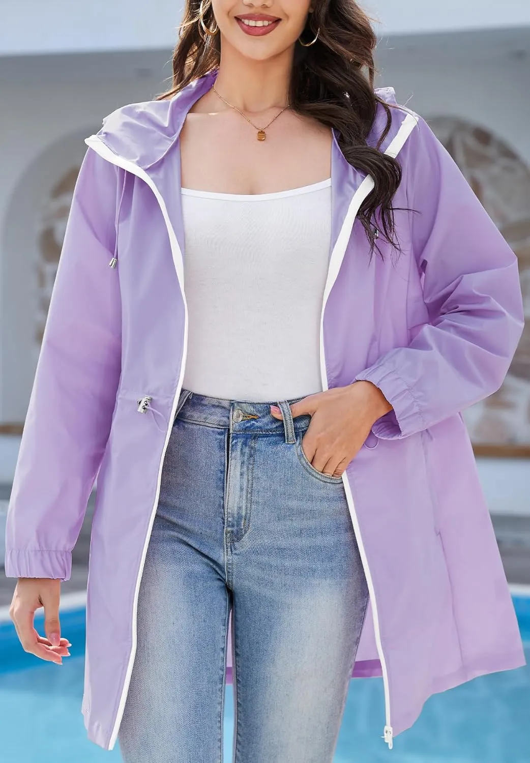Zando Waterproof Rain Jacket Women Lightweight Raincoat for Women Packable Hooded Windbreaker for Outdoor Travel Hiking