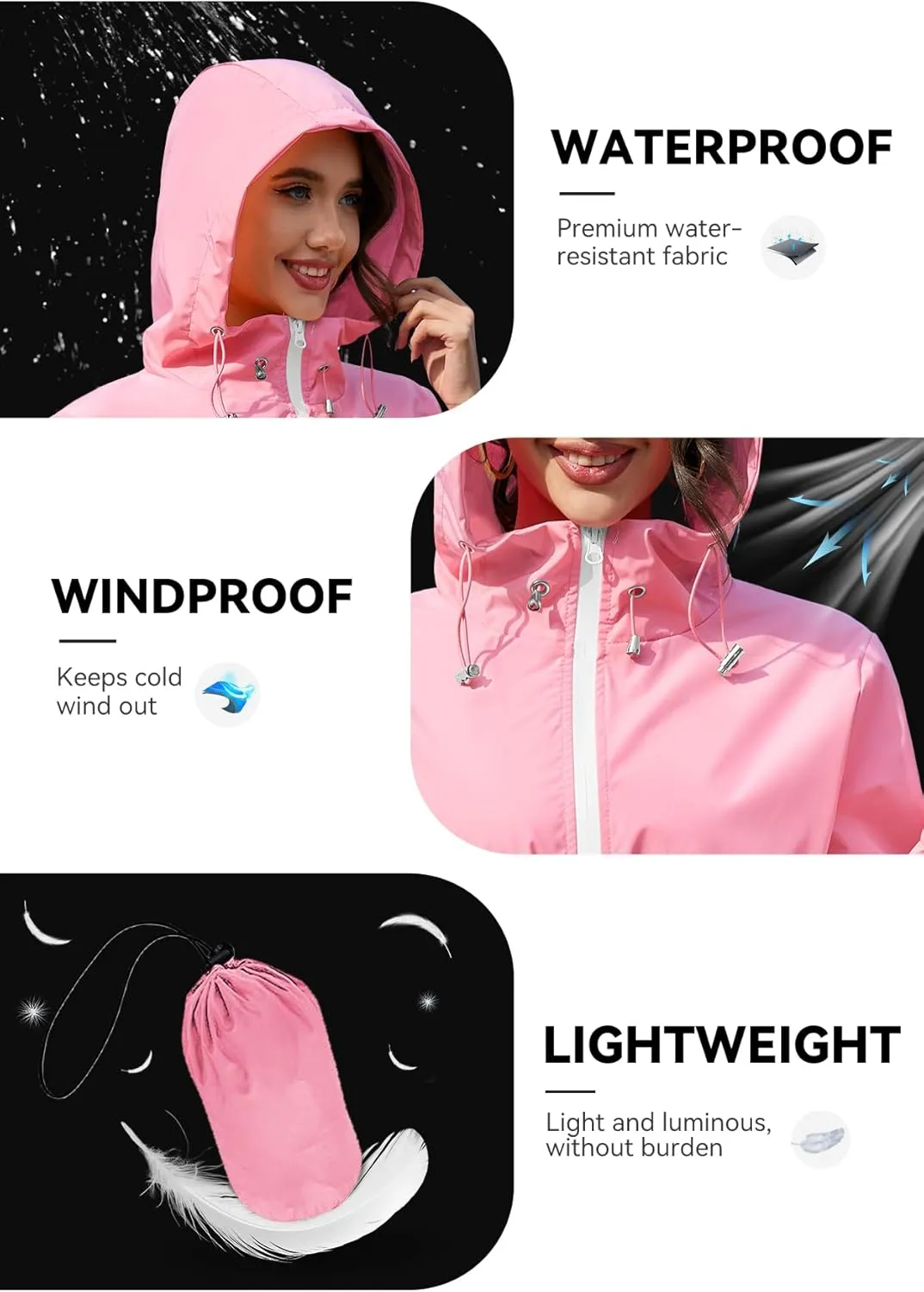 Zando Waterproof Rain Jacket Women Lightweight Raincoat for Women Packable Hooded Windbreaker for Outdoor Travel Hiking