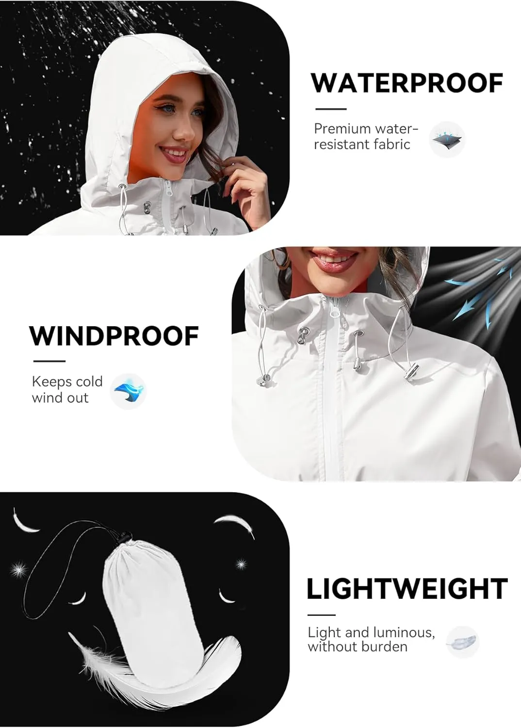 Zando Waterproof Rain Jacket Women Lightweight Raincoat for Women Packable Hooded Windbreaker for Outdoor Travel Hiking
