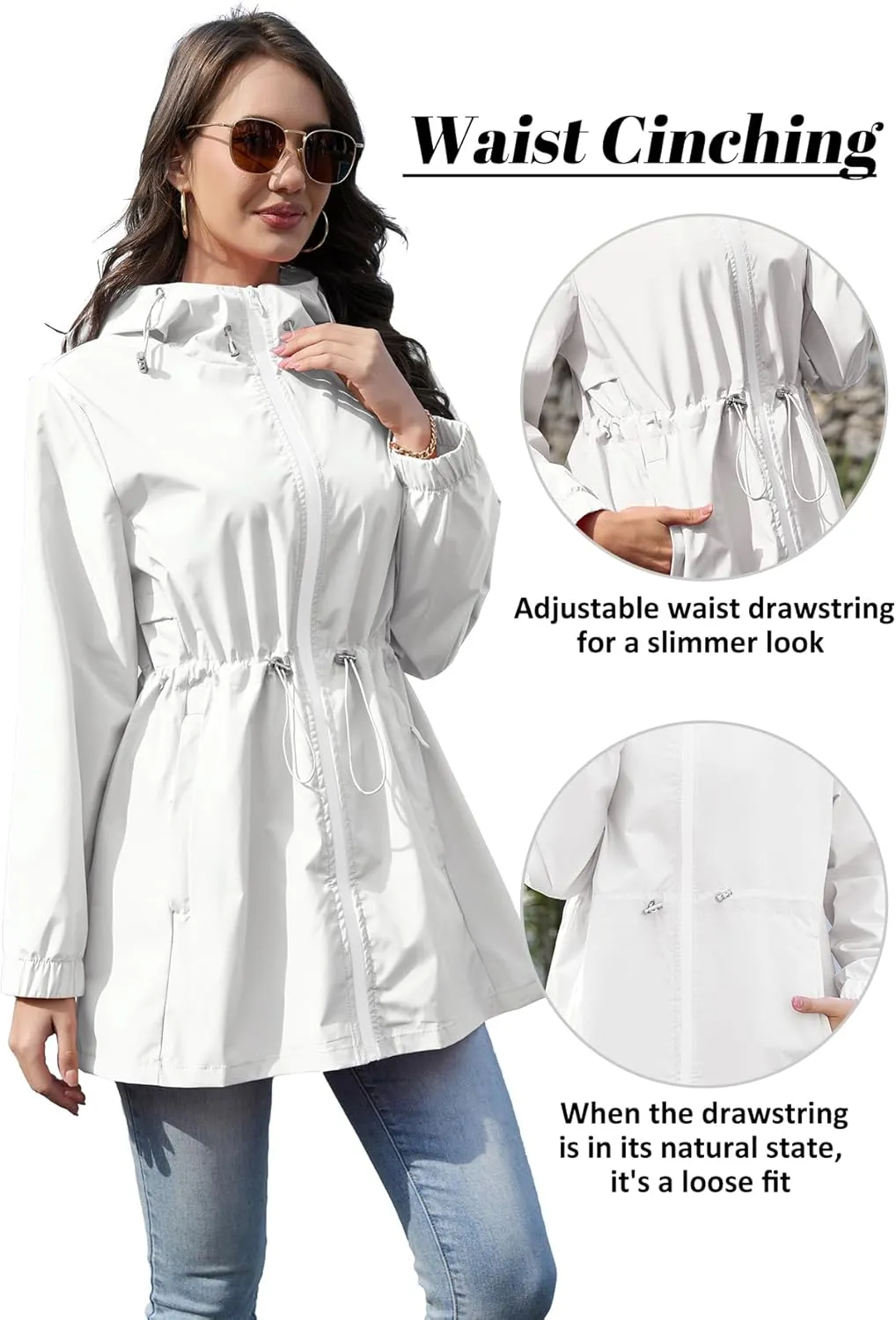 Zando Waterproof Rain Jacket Women Lightweight Raincoat for Women Packable Hooded Windbreaker for Outdoor Travel Hiking