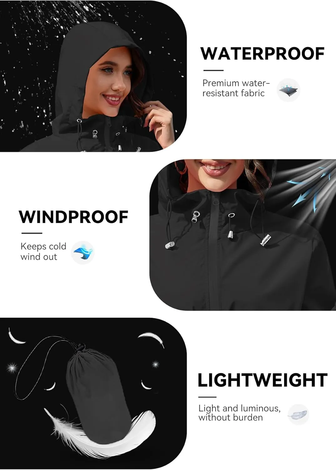 Zando Waterproof Rain Jacket Women Lightweight Raincoat for Women Packable Hooded Windbreaker for Outdoor Travel Hiking