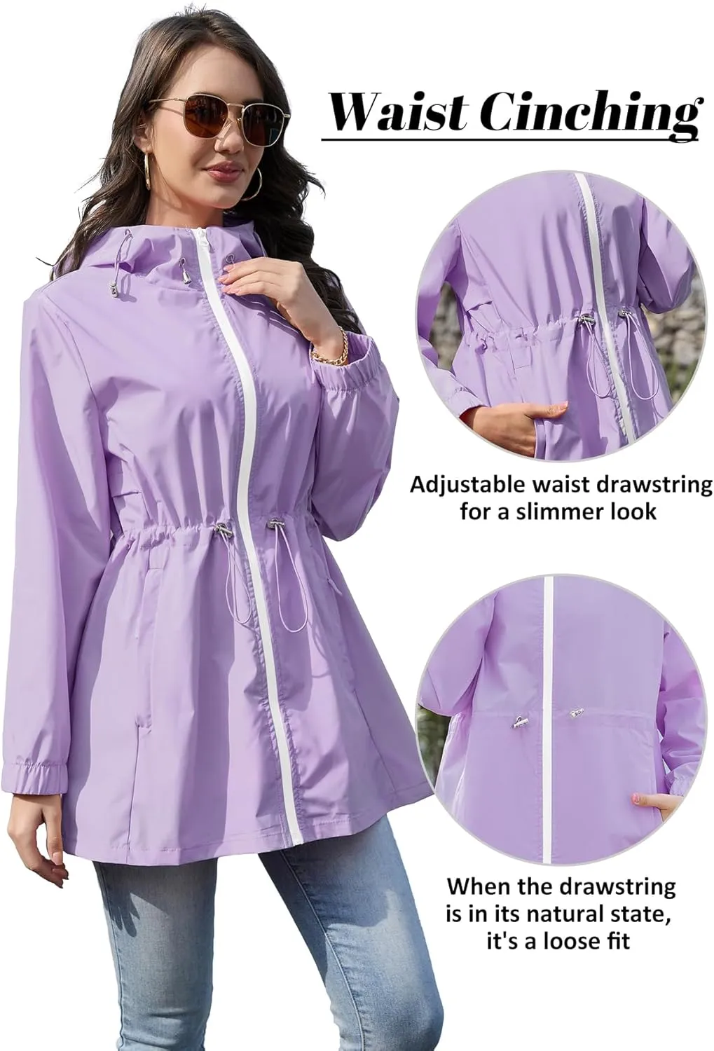 Zando Waterproof Rain Jacket Women Lightweight Raincoat for Women Packable Hooded Windbreaker for Outdoor Travel Hiking