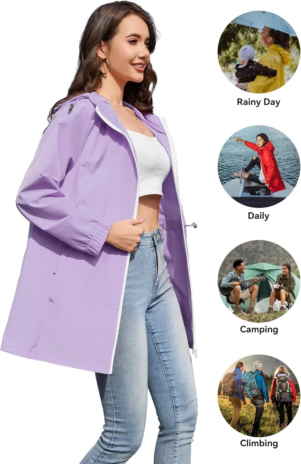 Zando Waterproof Rain Jacket Women Lightweight Raincoat for Women Packable Hooded Windbreaker for Outdoor Travel Hiking