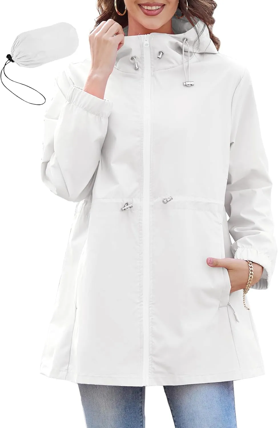 Zando Waterproof Rain Jacket Women Lightweight Raincoat for Women Packable Hooded Windbreaker for Outdoor Travel Hiking