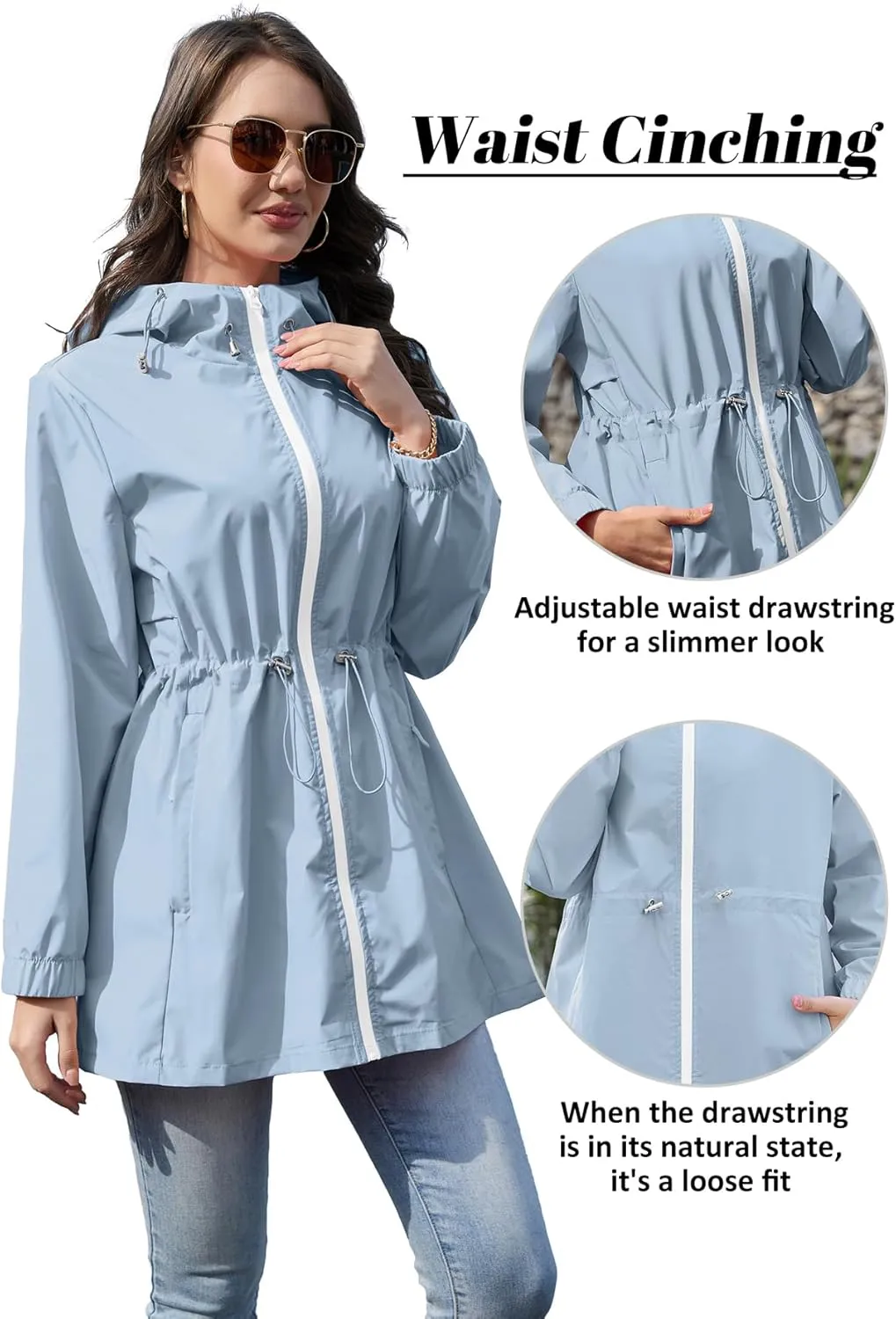 Zando Waterproof Rain Jacket Women Lightweight Raincoat for Women Packable Hooded Windbreaker for Outdoor Travel Hiking