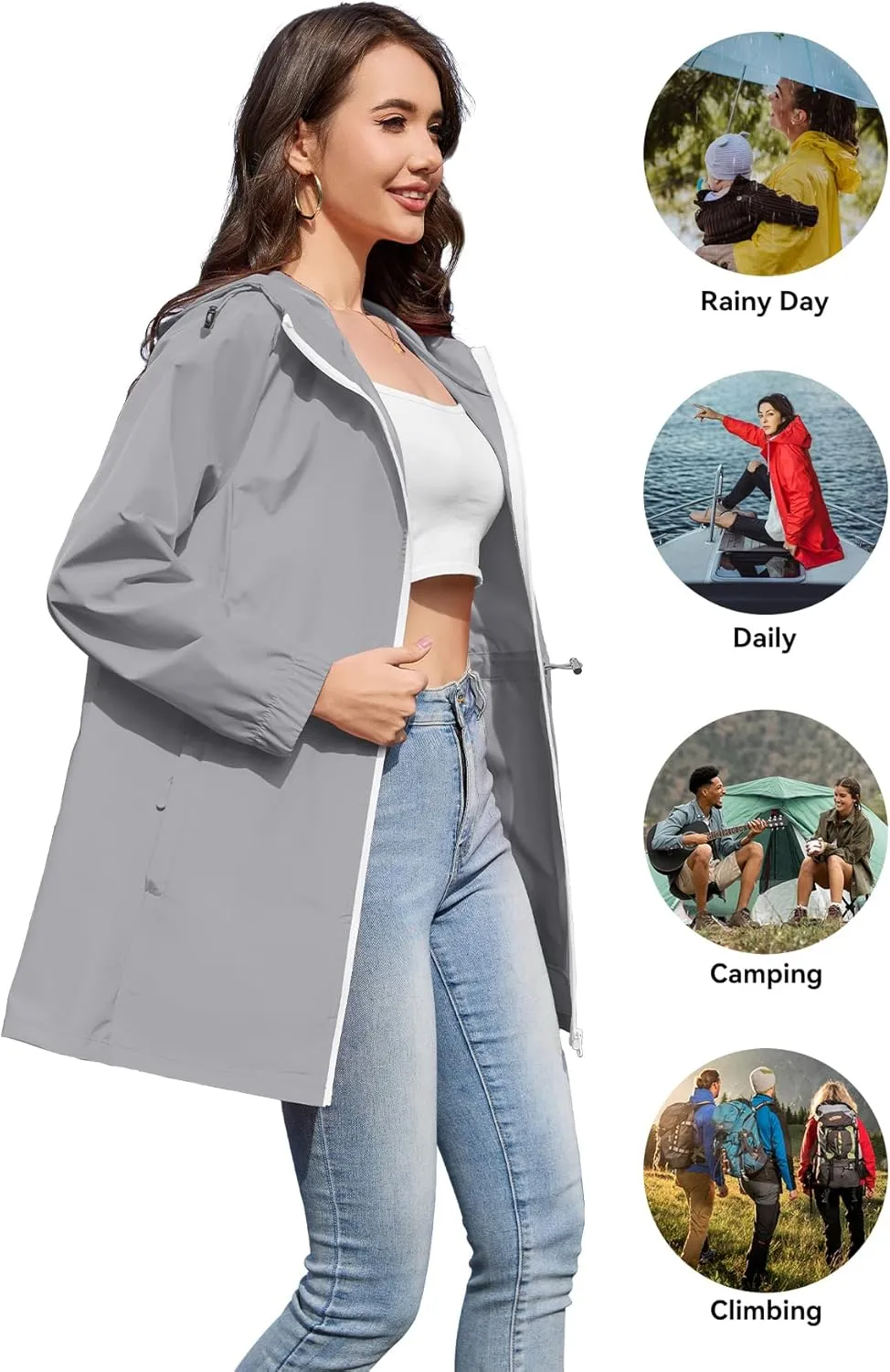 Zando Waterproof Rain Jacket Women Lightweight Raincoat for Women Packable Hooded Windbreaker for Outdoor Travel Hiking