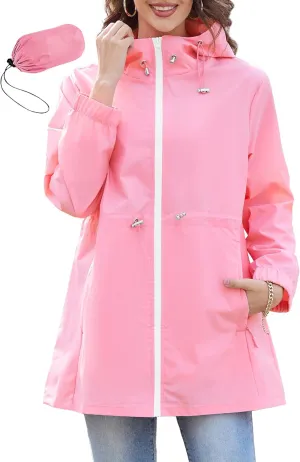 Zando Waterproof Rain Jacket Women Lightweight Raincoat for Women Packable Hooded Windbreaker for Outdoor Travel Hiking