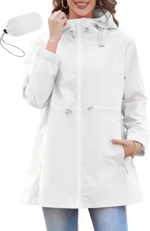 Zando Waterproof Rain Jacket Women Lightweight Raincoat for Women Packable Hooded Windbreaker for Outdoor Travel Hiking