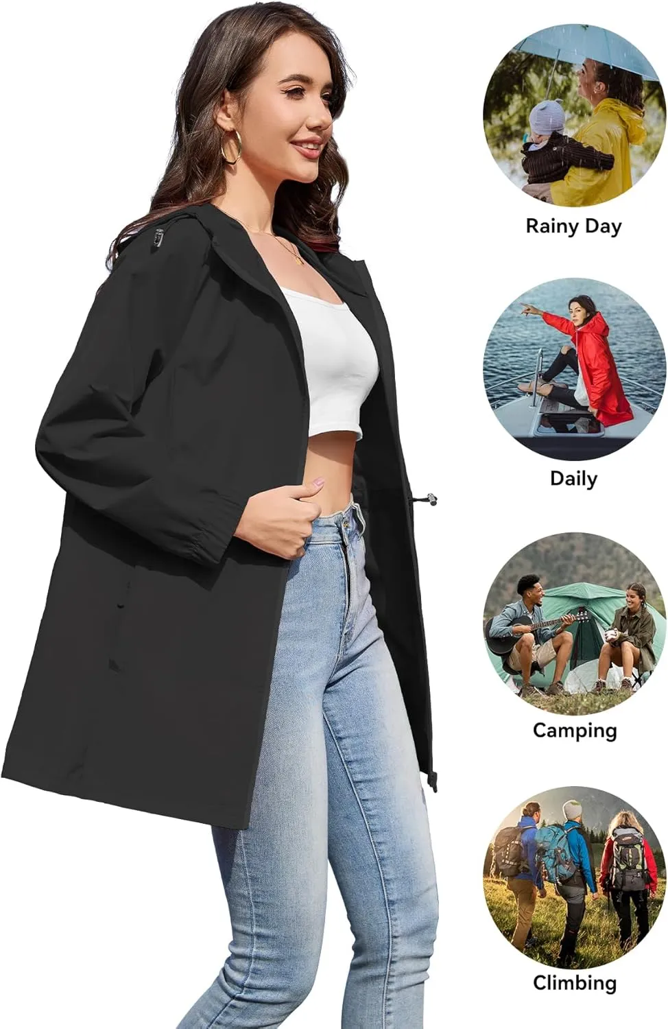 Zando Waterproof Rain Jacket Women Lightweight Raincoat for Women Packable Hooded Windbreaker for Outdoor Travel Hiking