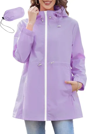 Zando Waterproof Rain Jacket Women Lightweight Raincoat for Women Packable Hooded Windbreaker for Outdoor Travel Hiking
