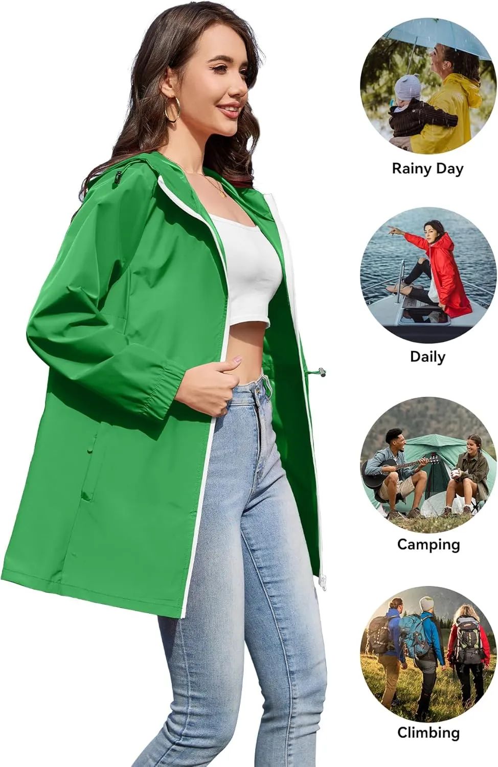 Zando Waterproof Rain Jacket Women Lightweight Raincoat for Women Packable Hooded Windbreaker for Outdoor Travel Hiking