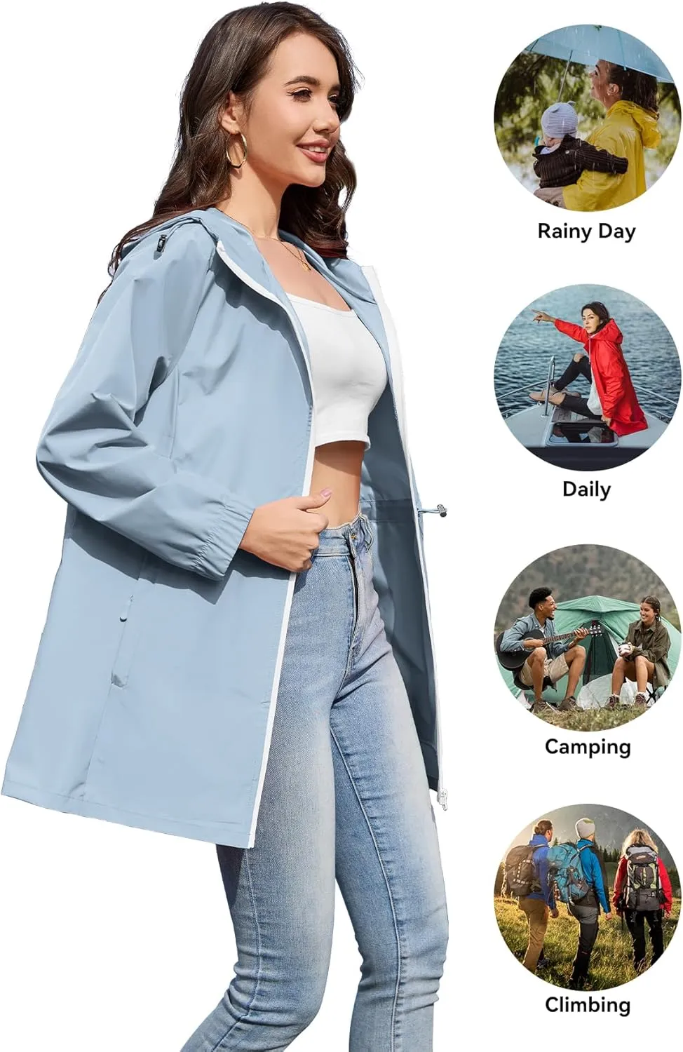 Zando Waterproof Rain Jacket Women Lightweight Raincoat for Women Packable Hooded Windbreaker for Outdoor Travel Hiking