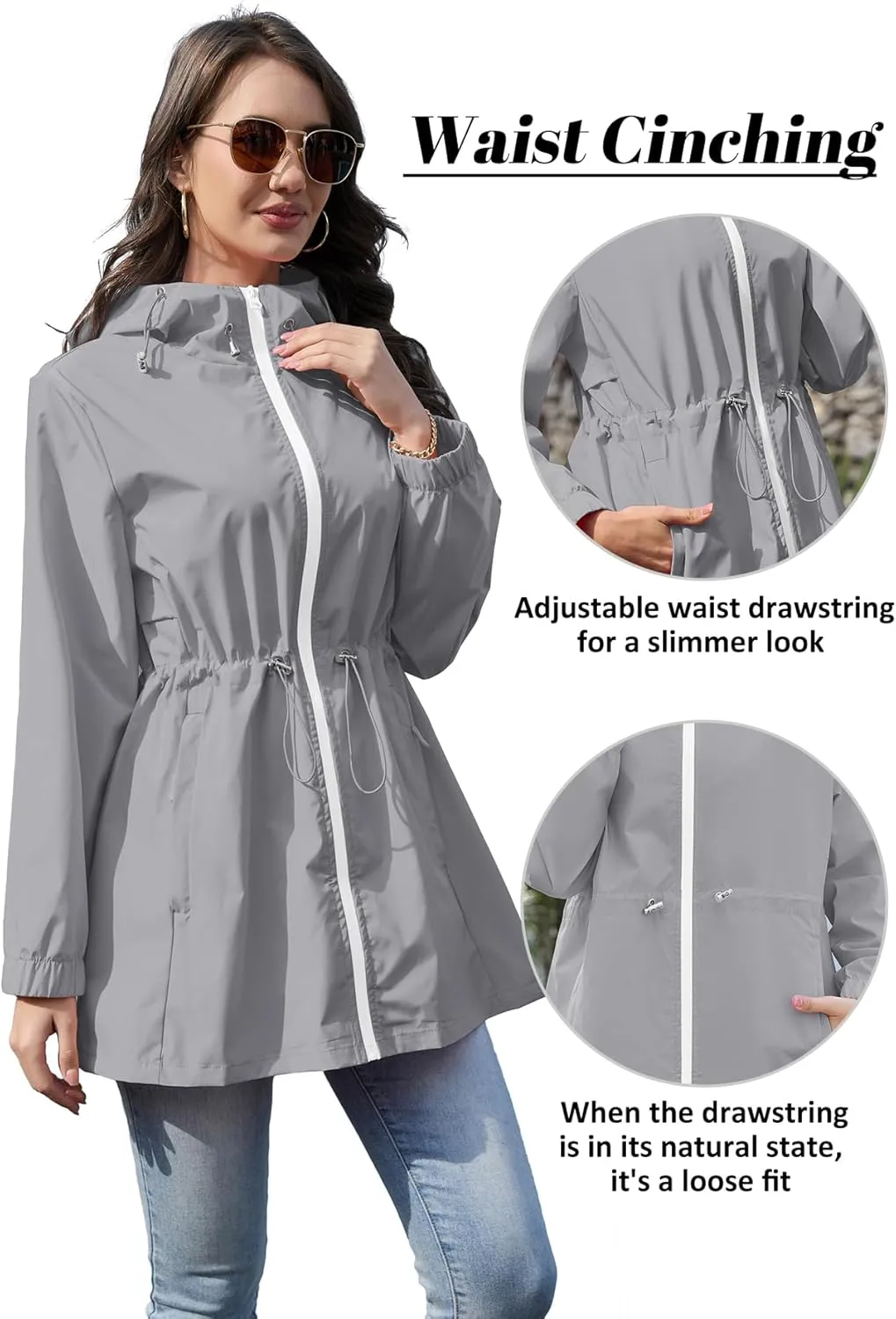 Zando Waterproof Rain Jacket Women Lightweight Raincoat for Women Packable Hooded Windbreaker for Outdoor Travel Hiking