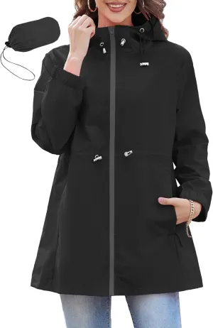 Zando Waterproof Rain Jacket Women Lightweight Raincoat for Women Packable Hooded Windbreaker for Outdoor Travel Hiking