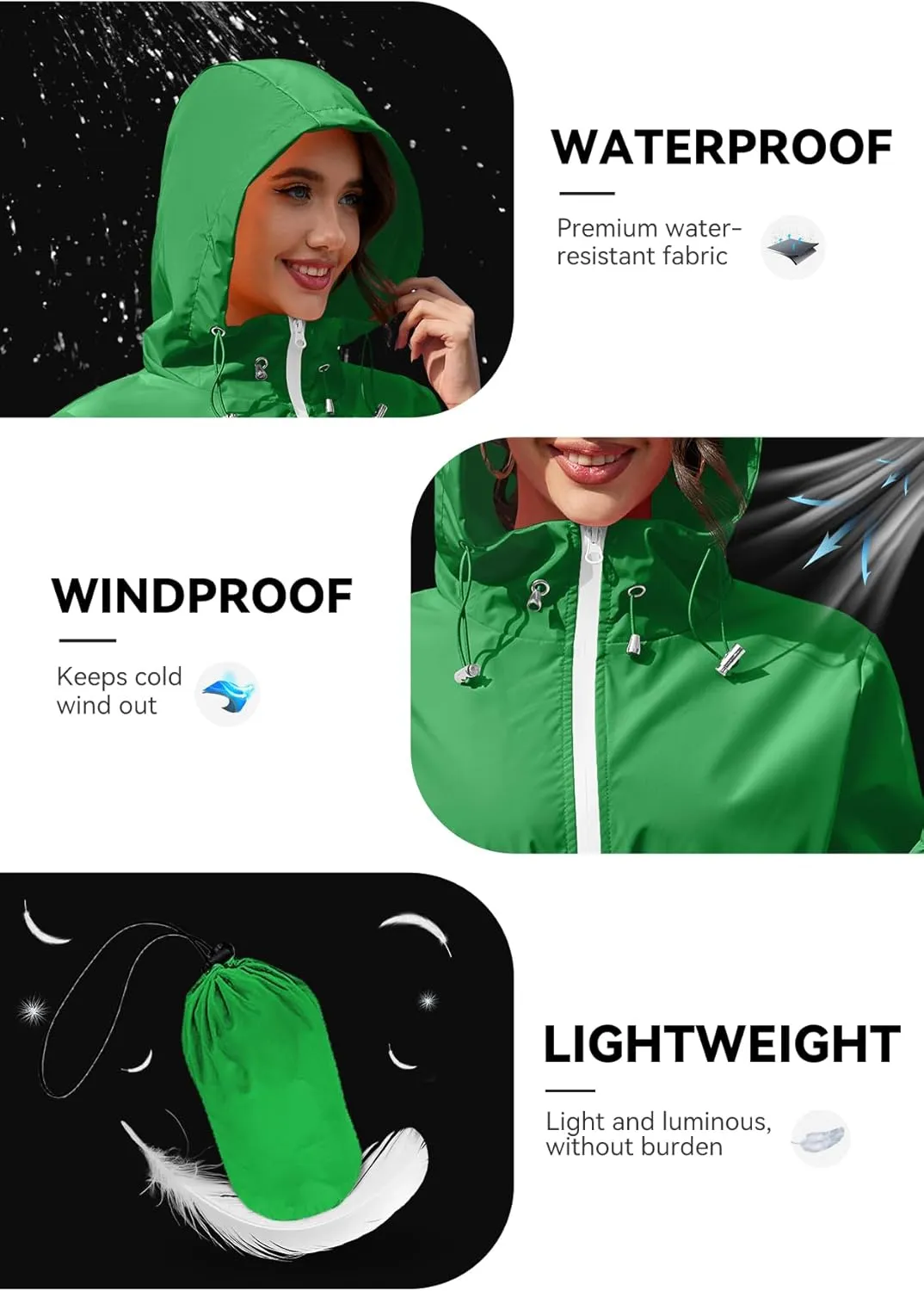 Zando Waterproof Rain Jacket Women Lightweight Raincoat for Women Packable Hooded Windbreaker for Outdoor Travel Hiking