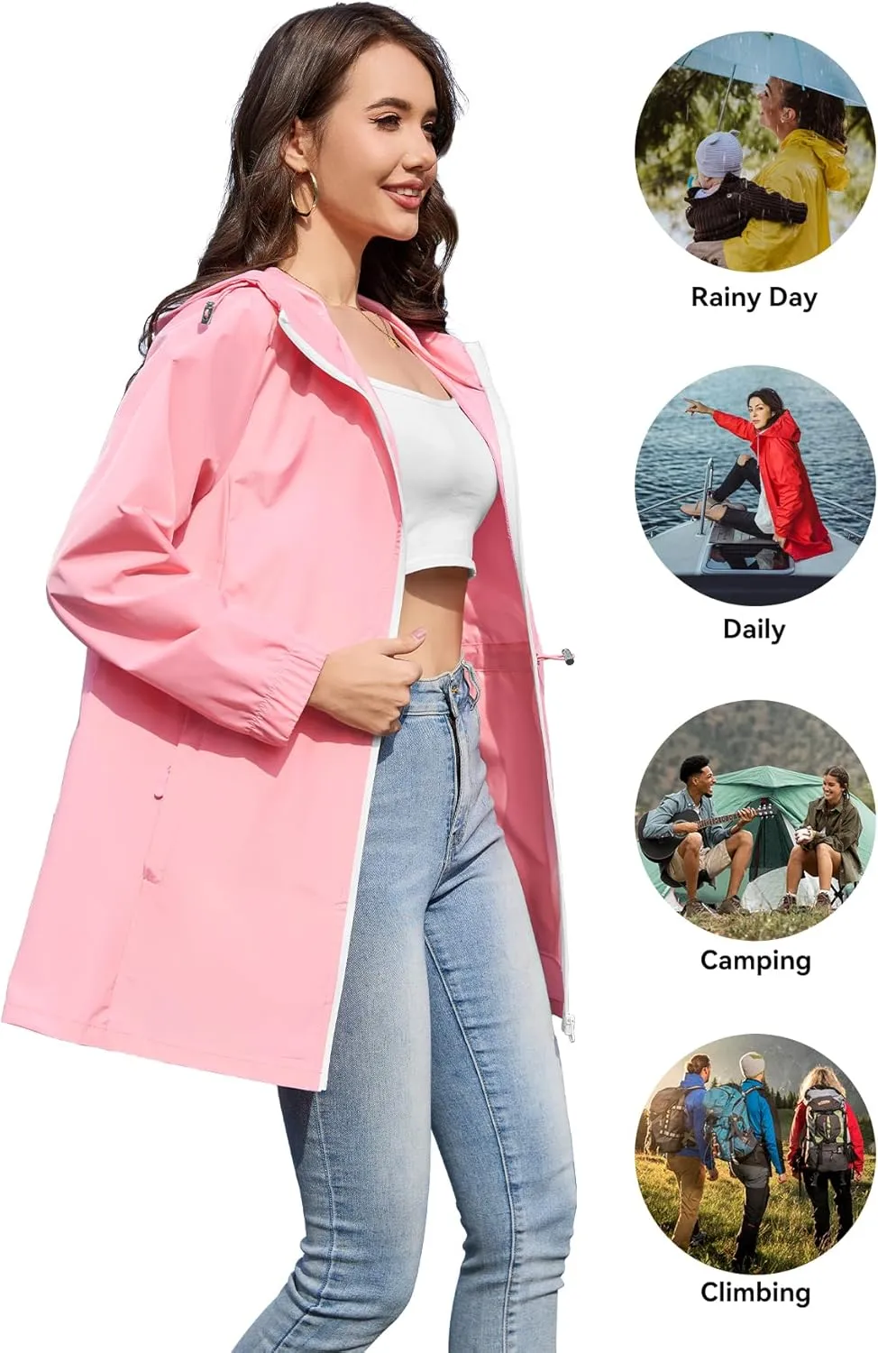 Zando Waterproof Rain Jacket Women Lightweight Raincoat for Women Packable Hooded Windbreaker for Outdoor Travel Hiking